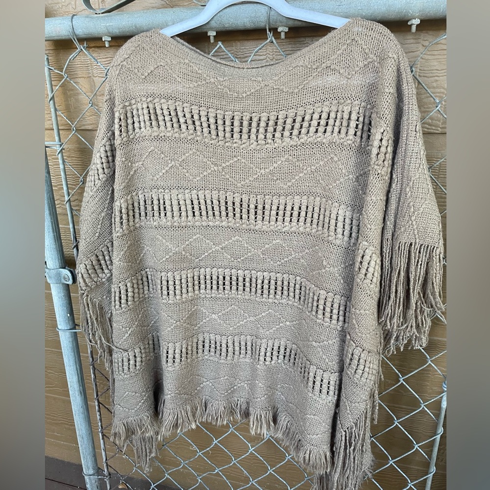 Jon & Anna Brown Pancho Fringe Sweater Pullover